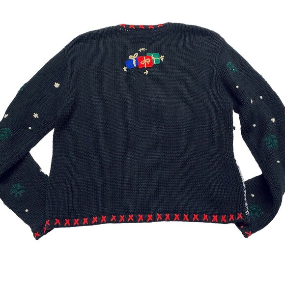 Vintage Parisian Works Christmas Cardigan Sweater Embellished Trees Snowman Sz S - Picture 10 of 15